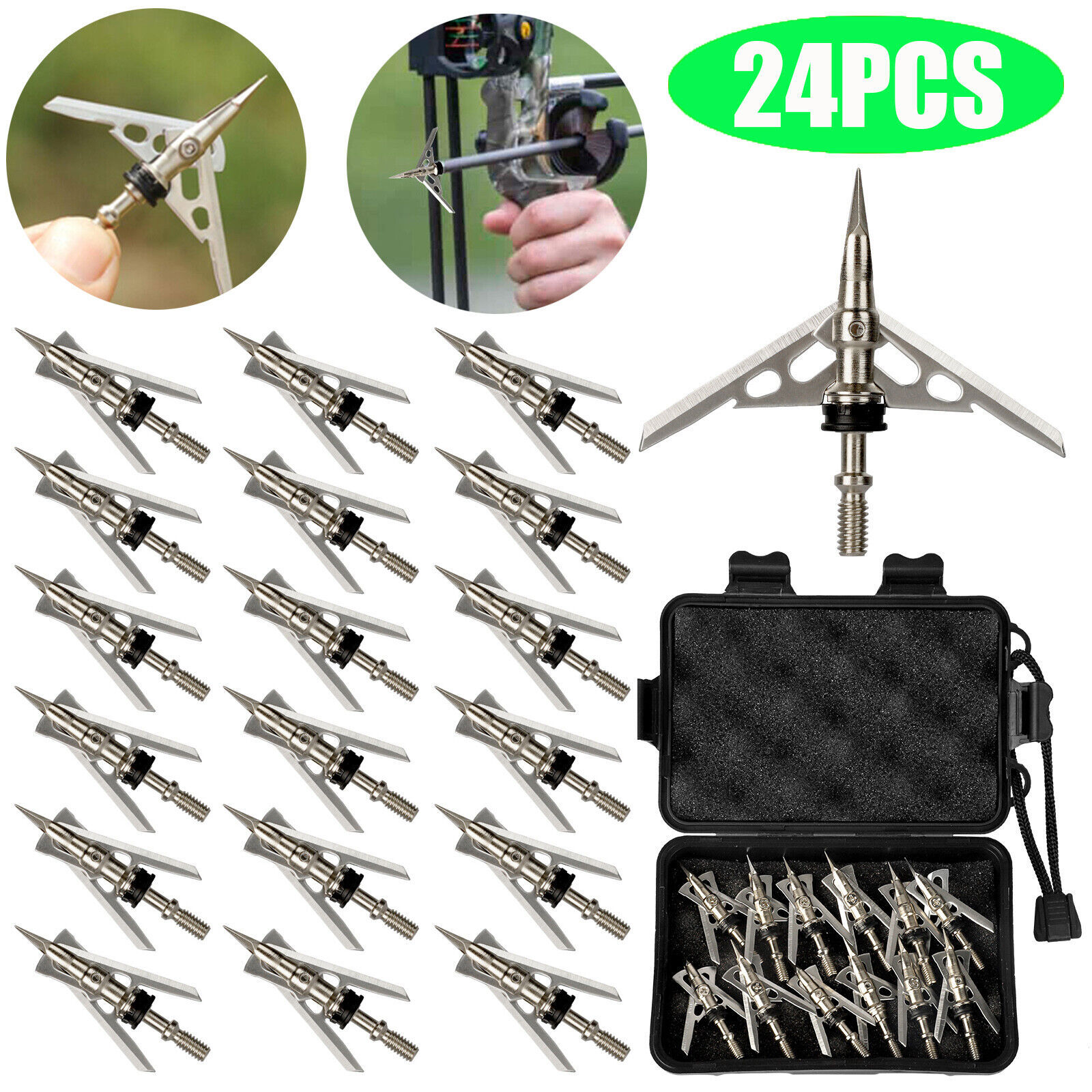 TEMU 24pcs 100grain Archery Hunting Broadheads 2" Dia Expandable Arrowheads 2 Blade