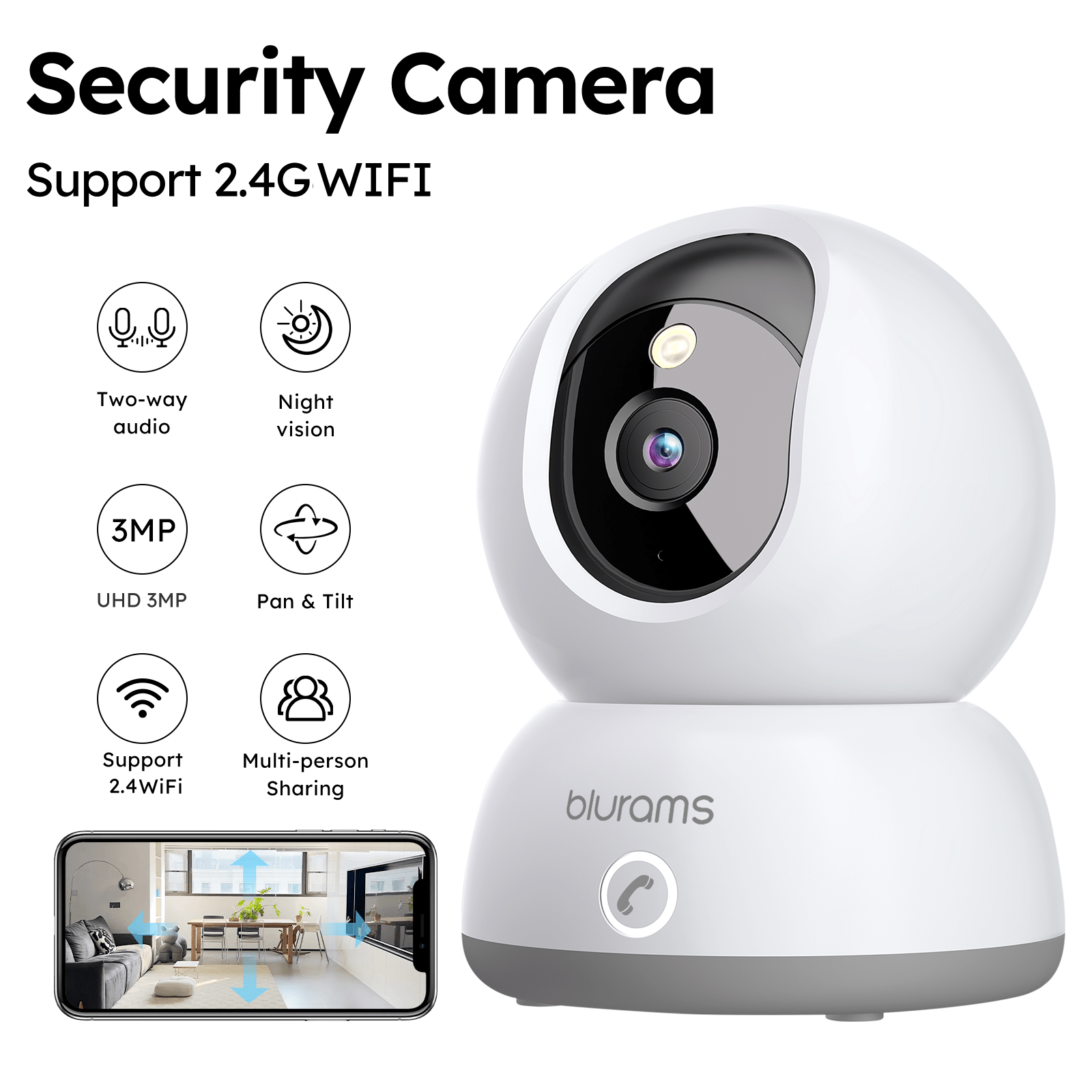 

Blurams Indoor Security Camera 2k, Home Security Camera For Dog/baby Monitor/elder, Security Camera With One-touch Call, Color Night Vision, Motion Tracking, Cloud & Sd Card Storage (2.4ghz Wi-fi)