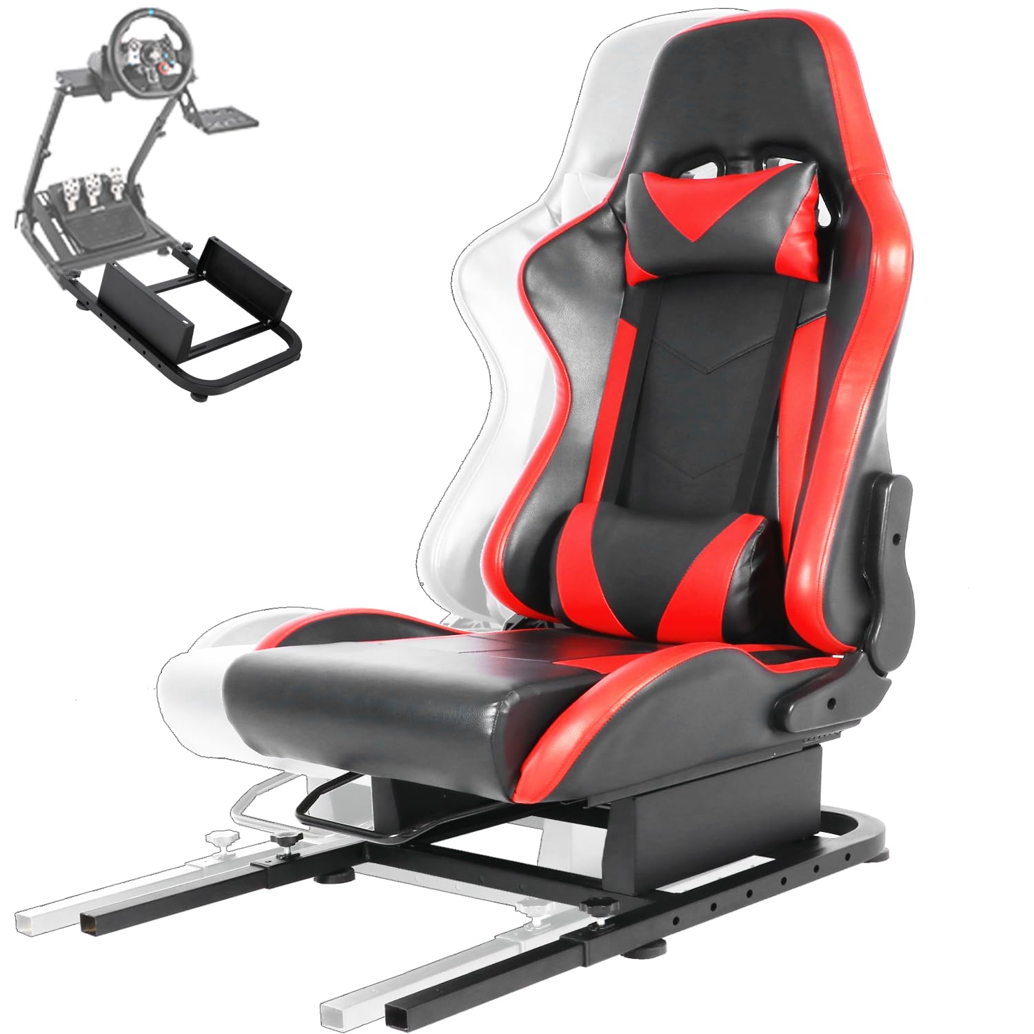 

Racing Simulator Cockpit Red Seat With Neck Pillow Lumbar And Matching Bottom Support Bracket Fit For Steering Wheel Stand,seat Belt Drilling Support For Diy