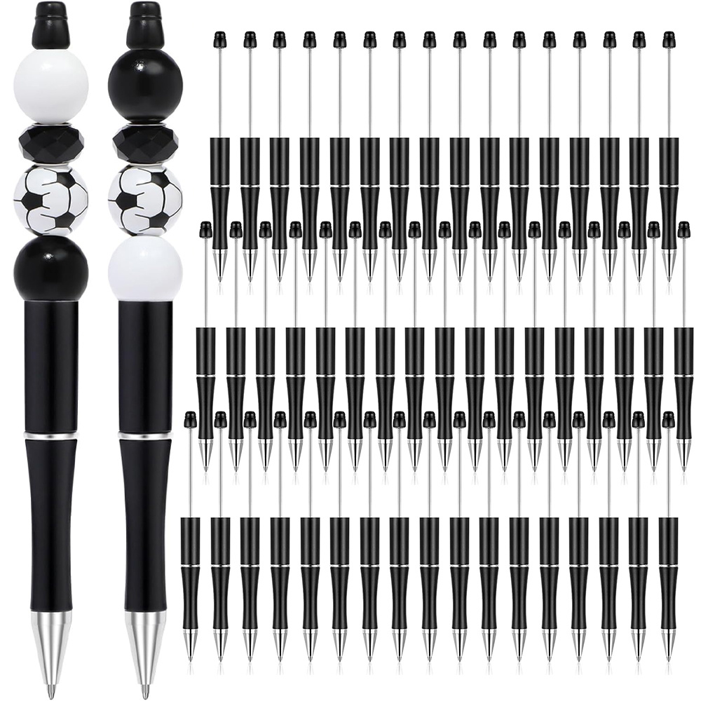 

50pcs Black Plastic Beadable Pens Bead Pen Bulk Shaft Ink Ballpoint Pens Diy Pens For Diy Making Gift Office Supplies