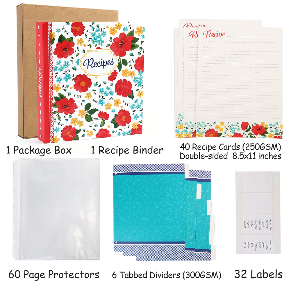 recipe binder 8 5x11 3 ring recipe cards plastic page - Temu