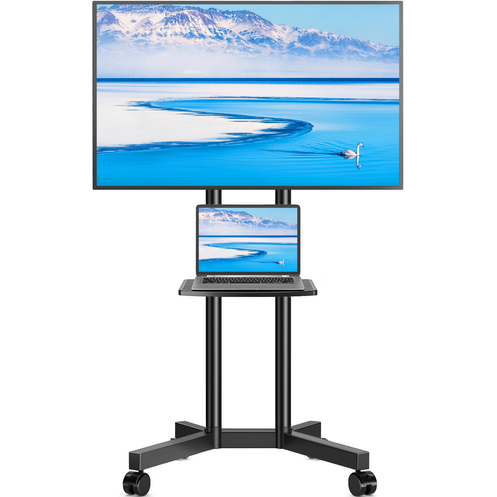 TEMU Rfiver Rolling Tv Stand With Laptop Shelf, Mobile Tv Stand With Upgraded Wheels For 32-70 Inch Tvs, Height Adjustable Mobile Tv Cart Up To 88lbs, Portable Tv Stand For Outdoor, Home, Office