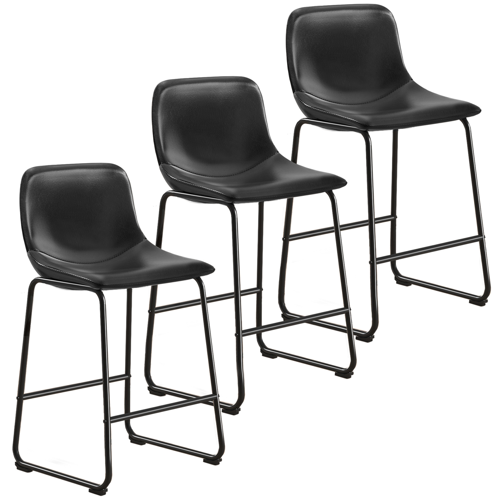 Rfiver Counter Height Bar Stools Set Of 3, Counter Stool With Back, Modern Leather Barstools With Metal Legs And Footrest, Dining Chairs For Home Kitchen Island, Support 500 Lbs