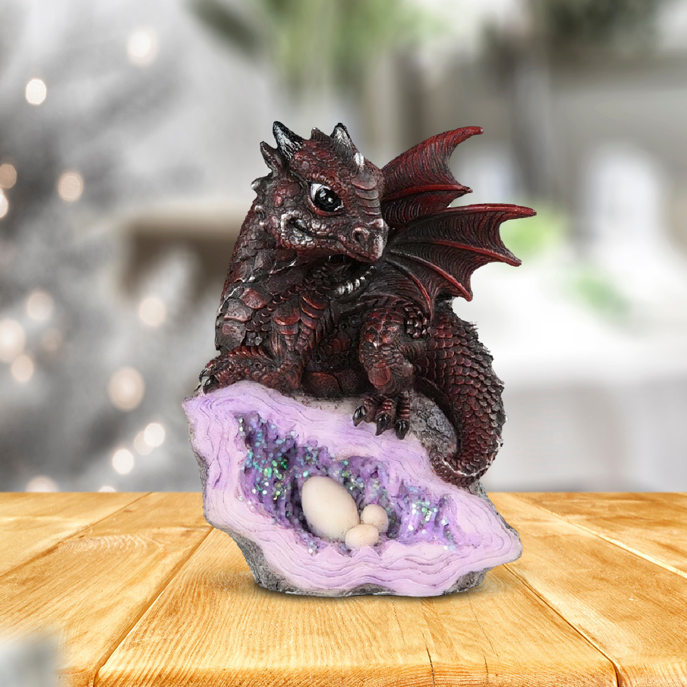 

4"h Dragon Guarding Faux Crystal Cave Figurine Statue Home/room Decor And Perfect Gift Ideas For House Warming, Holidays And Birthdays Great Collectible Addition