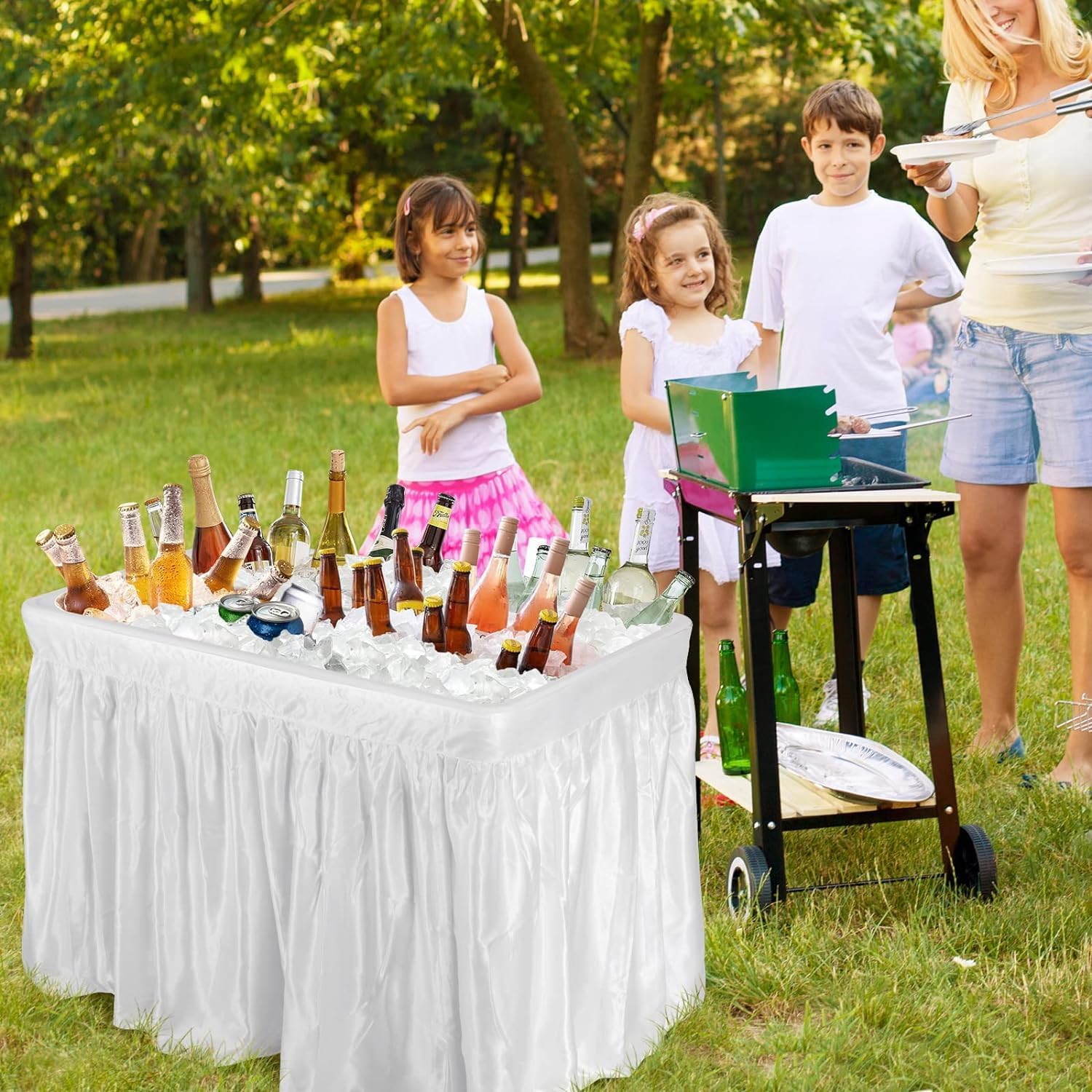KOTEK Folding Ice Cooler Table With Matching Skirt & Drain