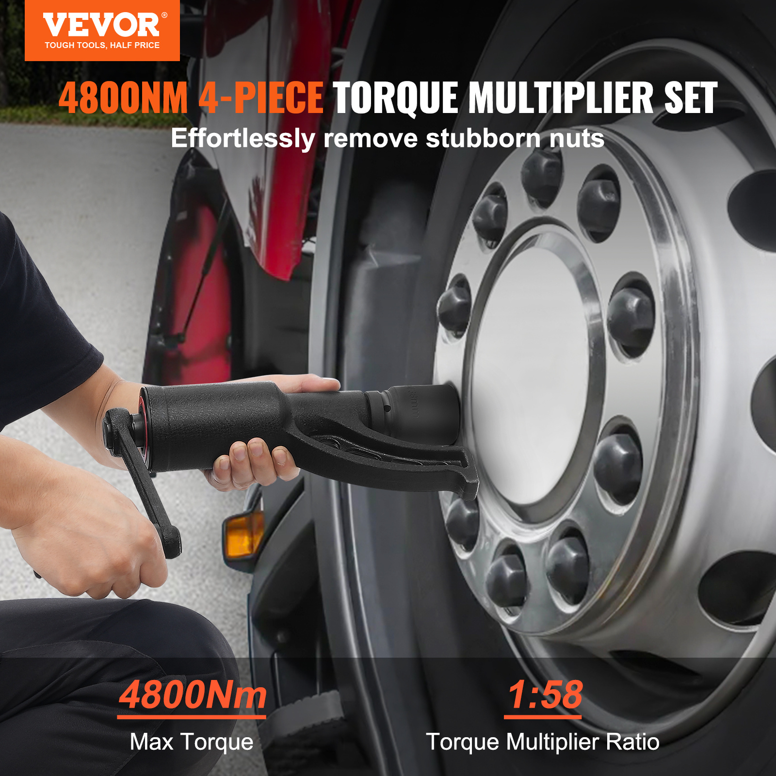 

Vevor Torque Multiplier, Heavy Duty Torque Multiplier Wrench Set, 1 Inch Drive Lug Nut Wrench Torque Multiplier, 1:58 4800n.m Lug Nut Remover, With 4 Sockets And Storage Case For Truck Trailer Rv