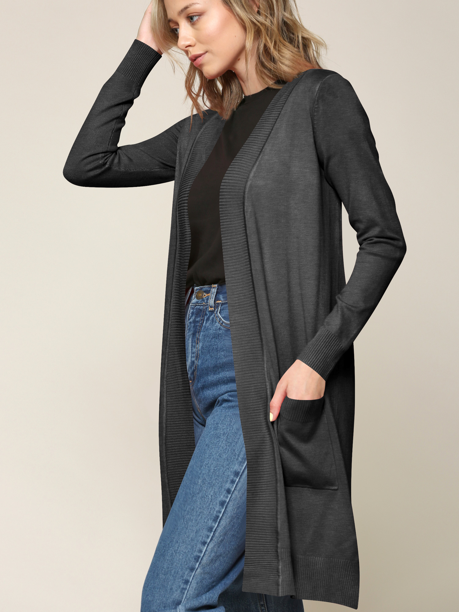 womens long sleeve solid open front long cardigan sweater w Temu