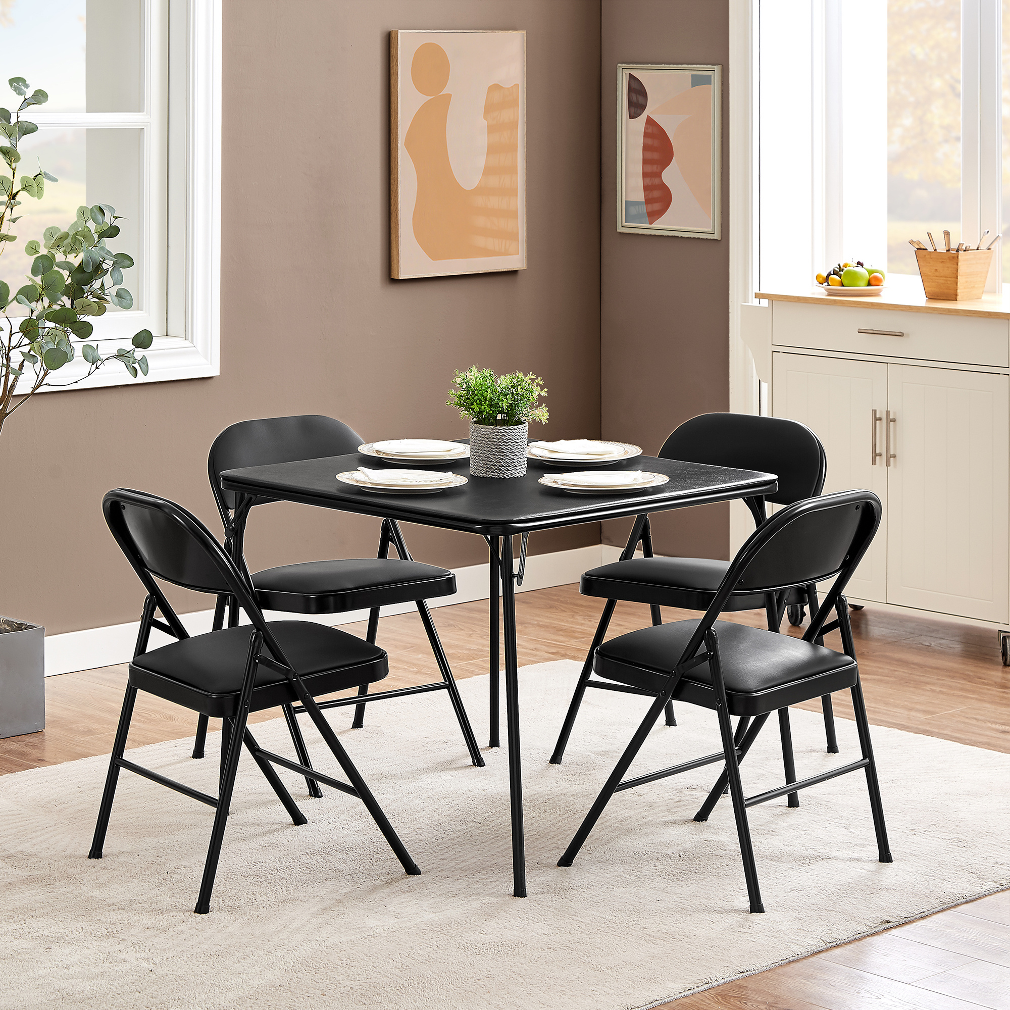 Cosco 5pc Folding Table Set Black Dining Set Cosco Card Table And