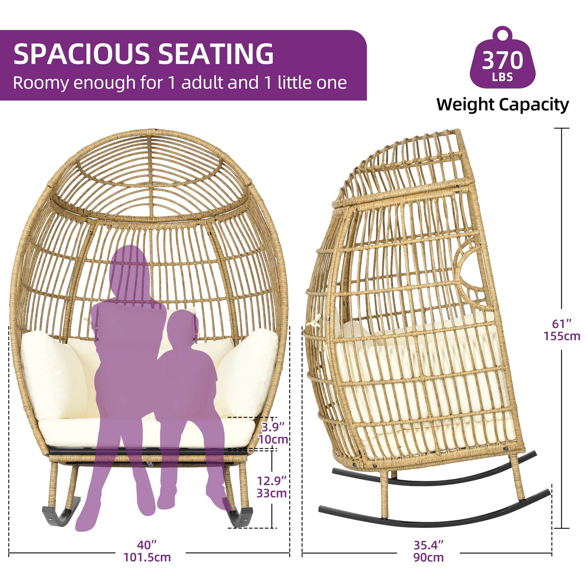 Decoyad Outdoor Rocking Egg Chair Wicker Patio Rocking - Temu