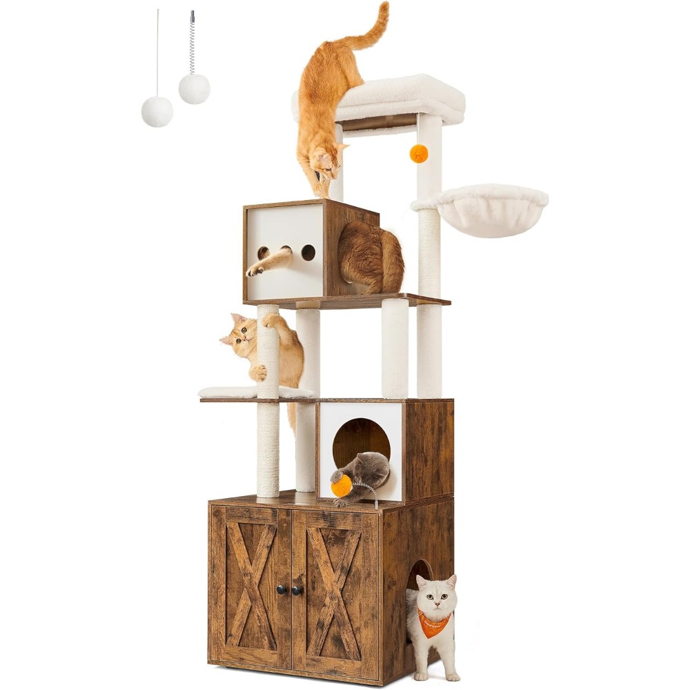 

Feandrea Cat Tree With Litter Box Enclosure, 2-in-1 Modern Cat Tower, 72.8-inch Tall Cat Condo With Scratching Posts, Perch, Caves, Basket, Washable Cushions