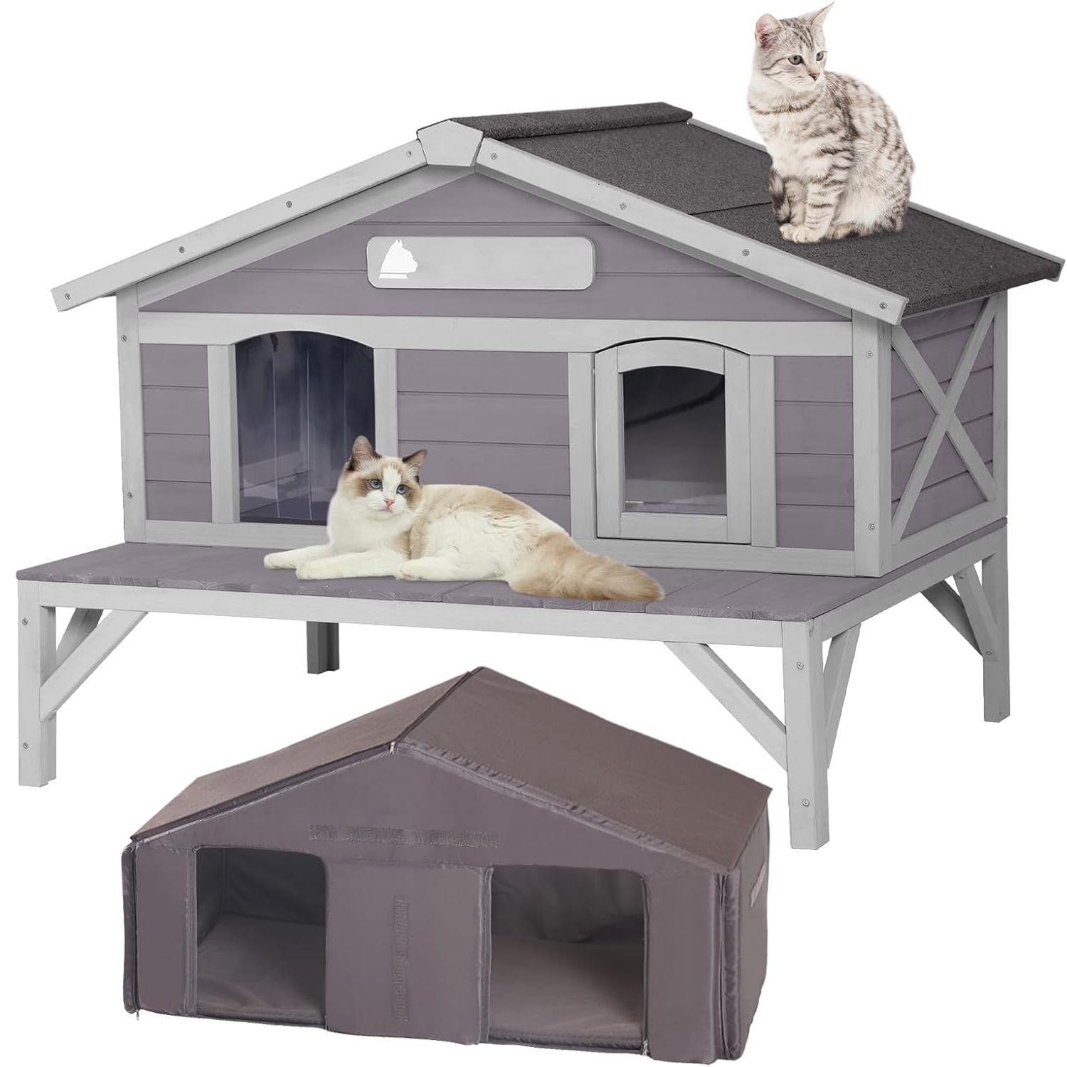 

Gutinneen Outdoor Insulated Cat House Weatherproof Large Cat Shelter With Insulated Liner For Multiple Cats, Cat Condos For Indoor Cats