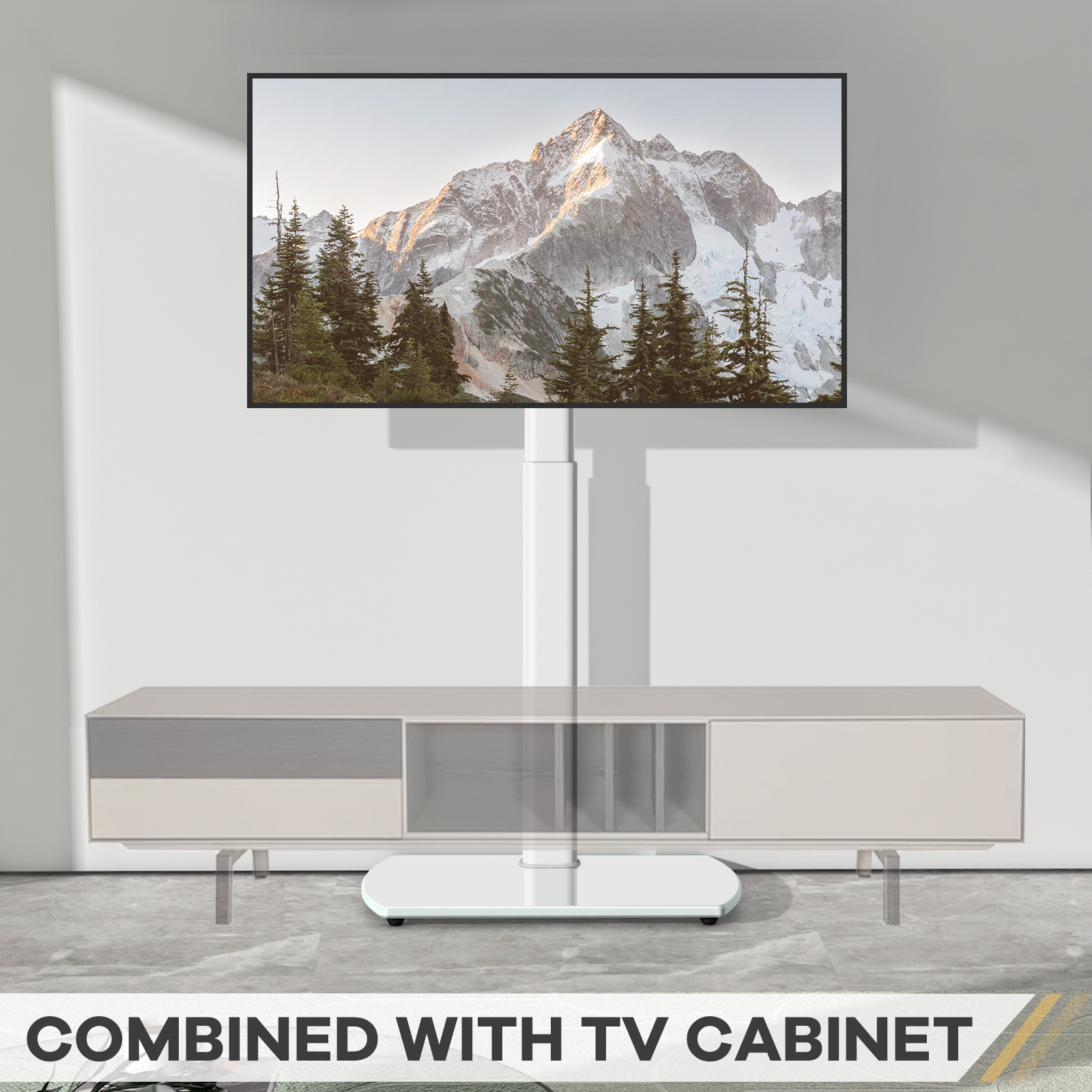 exclusive Swivel TV Floor Stand with Mount for Apple TV/Roku Ultra, Universal for 32-65 Inch LCD LED Flat Screen, Height Adjustable TV Mount Stand with Shelf, Space Saving Corner TV Stand for Home Office,C 8 exclusive Swivel TV Floor Stand with Mount for Apple TV/Roku Ultra, Universal for 32-65 Inch LCD LED Flat Screen, Height Adjustable TV Mount Stand with Shelf, Space Saving Corner TV Stand for Home Office,C - Image 8