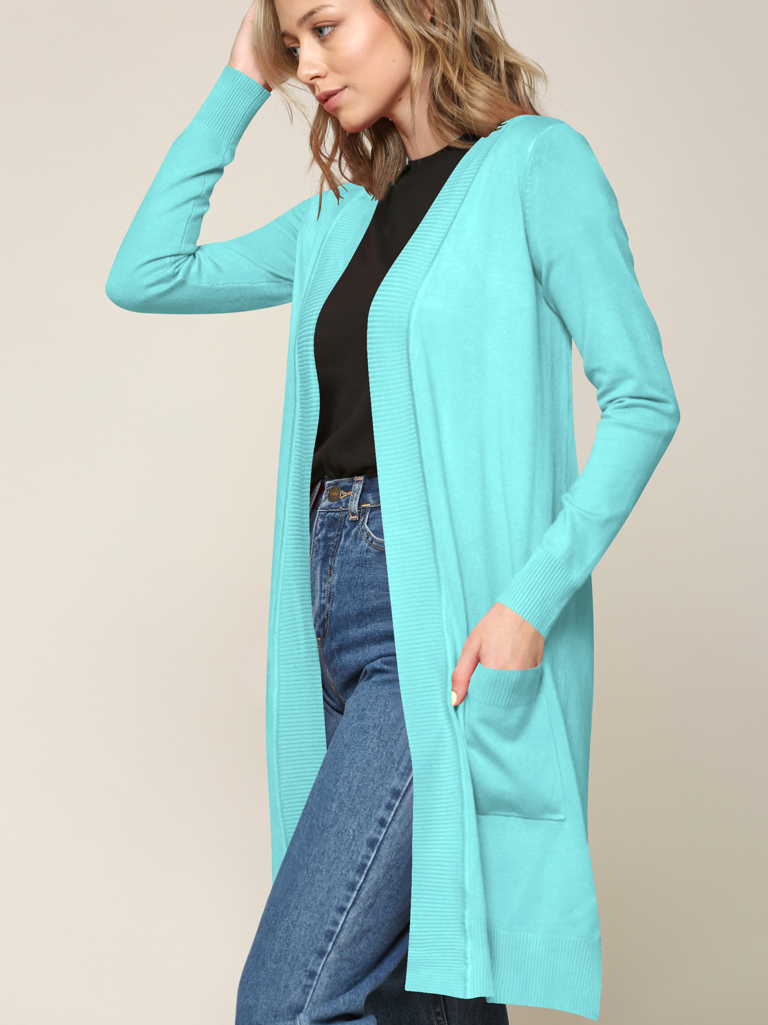 womens long sleeve solid open front long cardigan sweater w Temu