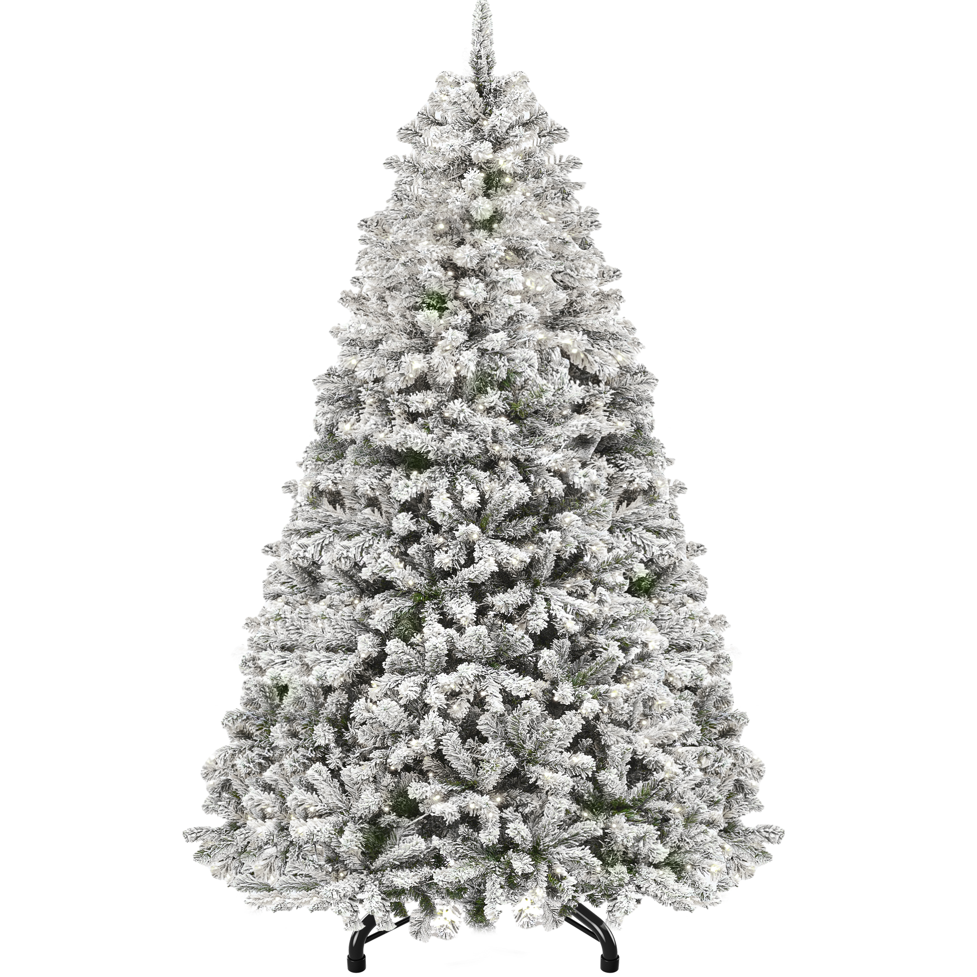 

Prelit Snow Flocked Artificial Full Christmas Tree, 7.5ft Christmas Pine Tree With 8 Light-modes, 1346 Branch Tips, And Foldable Base For Home, Party Decoration