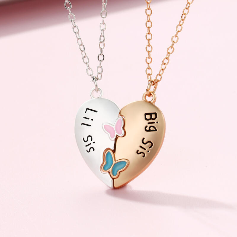 

2pcs Exquisite Fashion Love Butterfly Lettering Letters Sister Magnetic Suction Cute Wind Copper Multicolor Pendant Necklace Woman Gift Party Daily