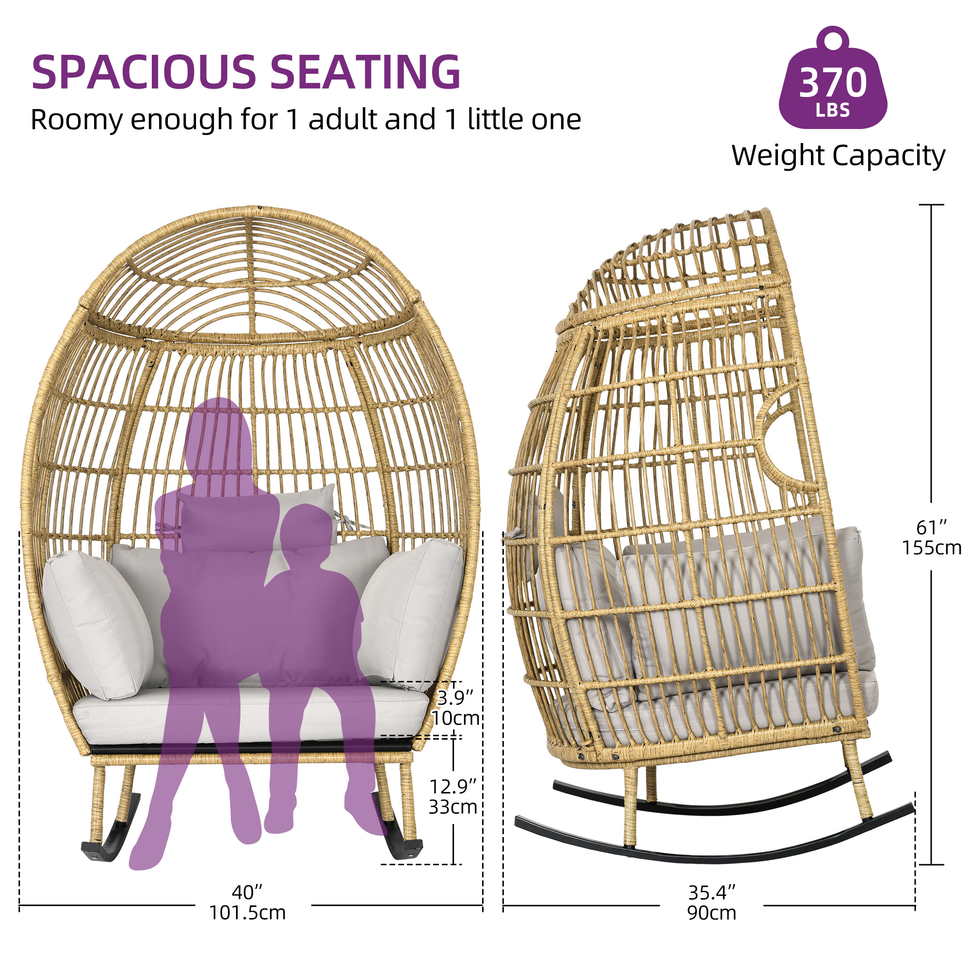 Decoyad Outdoor Rocking Egg Chair Wicker Patio Rocking - Temu