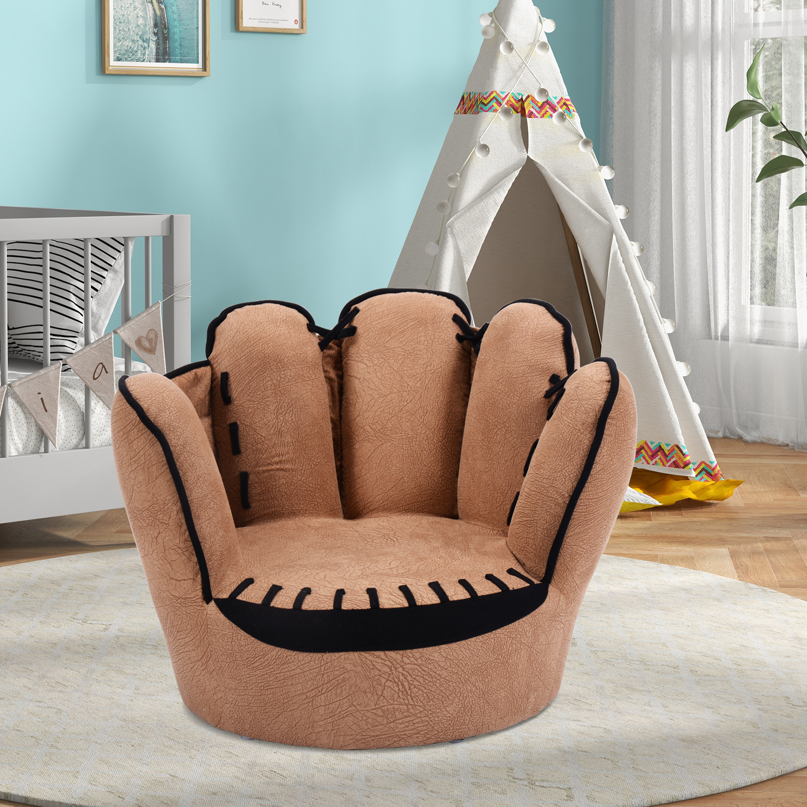 Costway Kid Baseball Chair, Toddler Chair with Baseball Glove Design, Baseball Bean Bag Chair for Playroom, Gift for 3-5 Years Boys and Girls, 23.5 x 19.5 x 17.5