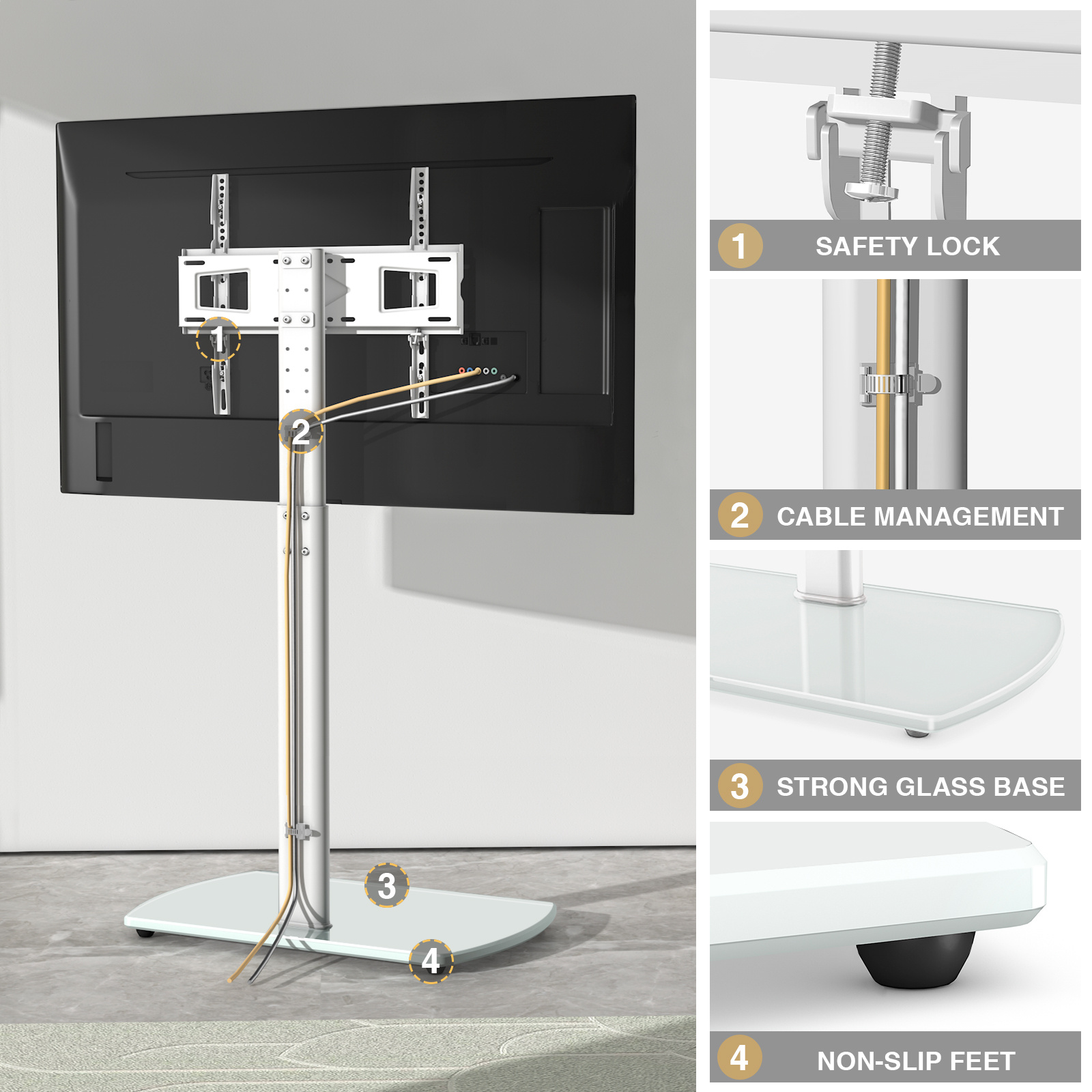 exclusive Swivel TV Floor Stand with Mount for Apple TV/Roku Ultra, Universal for 32-65 Inch LCD LED Flat Screen, Height Adjustable TV Mount Stand with Shelf, Space Saving Corner TV Stand for Home Office,C 5 exclusive Swivel TV Floor Stand with Mount for Apple TV/Roku Ultra, Universal for 32-65 Inch LCD LED Flat Screen, Height Adjustable TV Mount Stand with Shelf, Space Saving Corner TV Stand for Home Office,C - Image 5