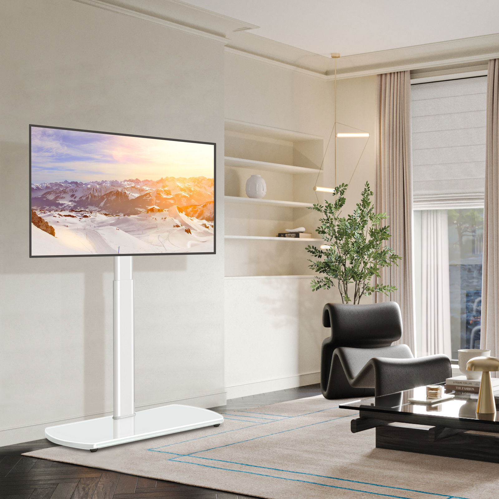 exclusive Swivel TV Floor Stand with Mount for Apple TV/Roku Ultra, Universal for 32-65 Inch LCD LED Flat Screen, Height Adjustable TV Mount Stand with Shelf, Space Saving Corner TV Stand for Home Office,C 2 exclusive Swivel TV Floor Stand with Mount for Apple TV/Roku Ultra, Universal for 32-65 Inch LCD LED Flat Screen, Height Adjustable TV Mount Stand with Shelf, Space Saving Corner TV Stand for Home Office,C - Image 2