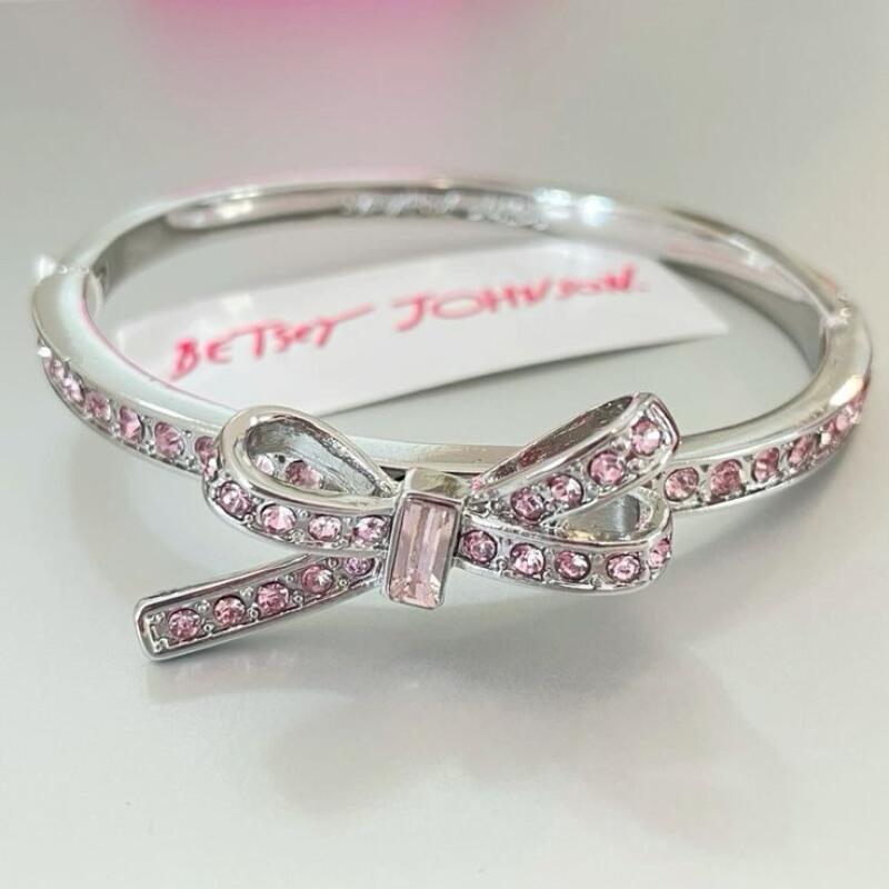 

1pc Exquisite Bow Fashion Personality Gorgeous Style Pink Rhinestone Copper Silvery Open Bracelet Woman Daily Prom Party Dating Gift