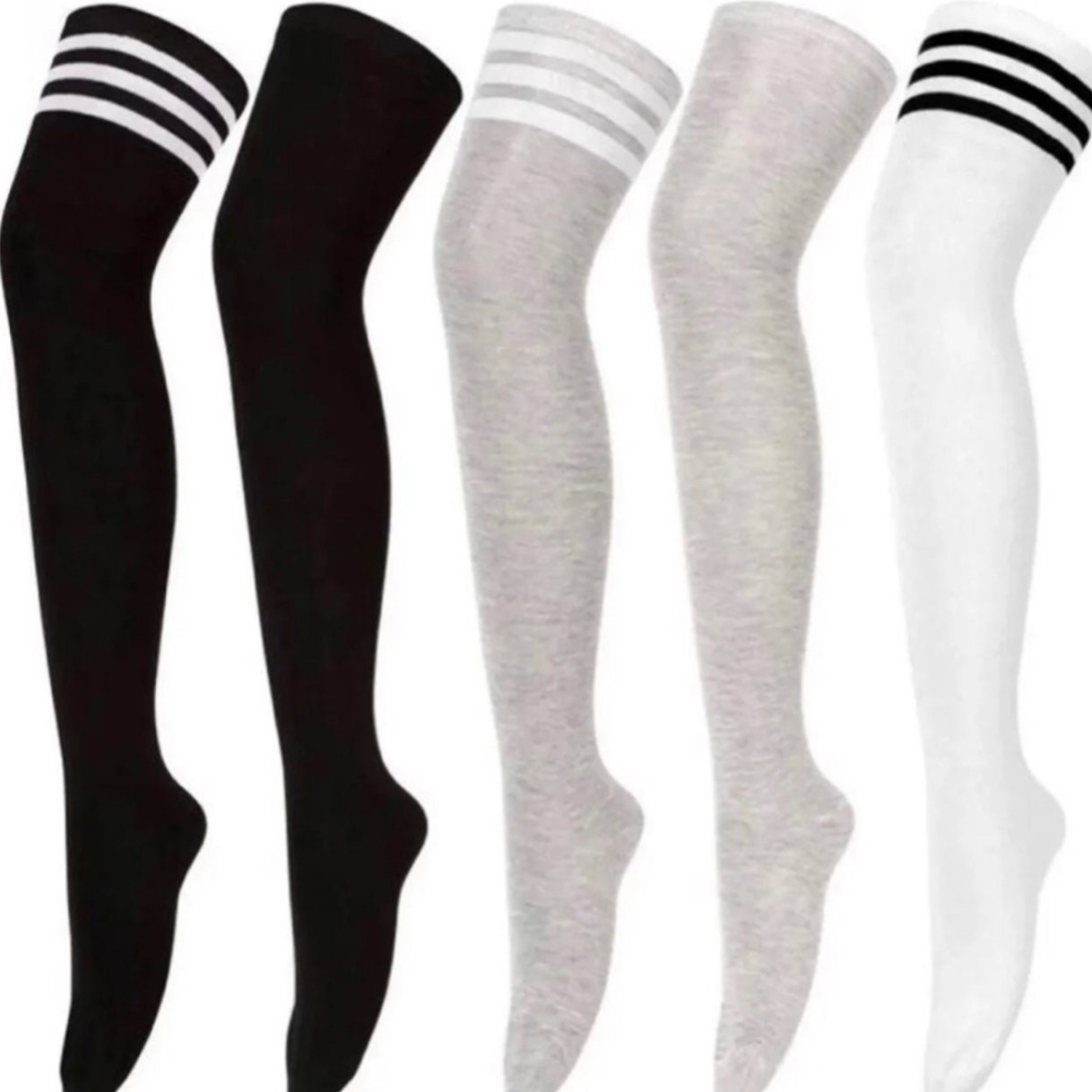 

(5 Pairs) Womens Thigh High Socks Over The Knee High Striped Stocking Boot Leg W