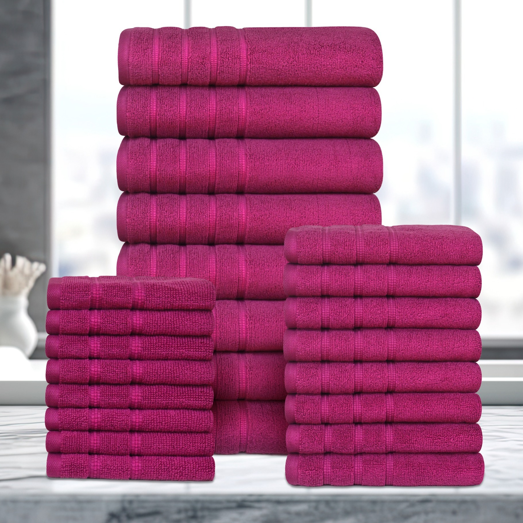 

24 Piece 0 Twist Towel Set . The Set Of For Its , Absorbency, And Durability. Includes 8 Bath Towels (27" X 54"), 8 Hand Towels (16" X 28"), 8 Wash Towels (13" X 13")