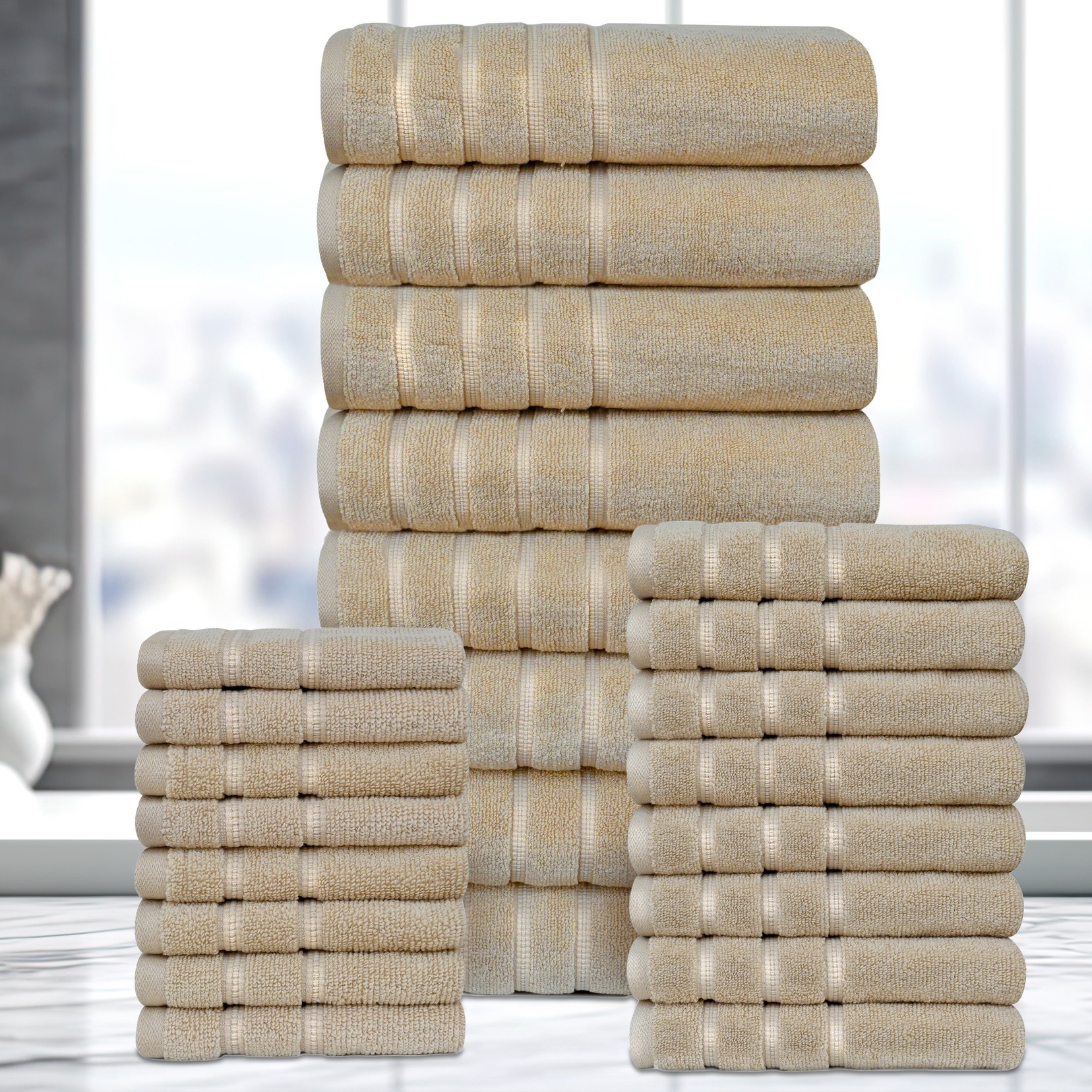 TEMU 24 Piece 0 Twist Towel Set . The Set Of 100 For Its , Absorbency, And Durability. Includes 8 Bath Towels (27" X 54"), 8 Hand Towels (16" X 28"),