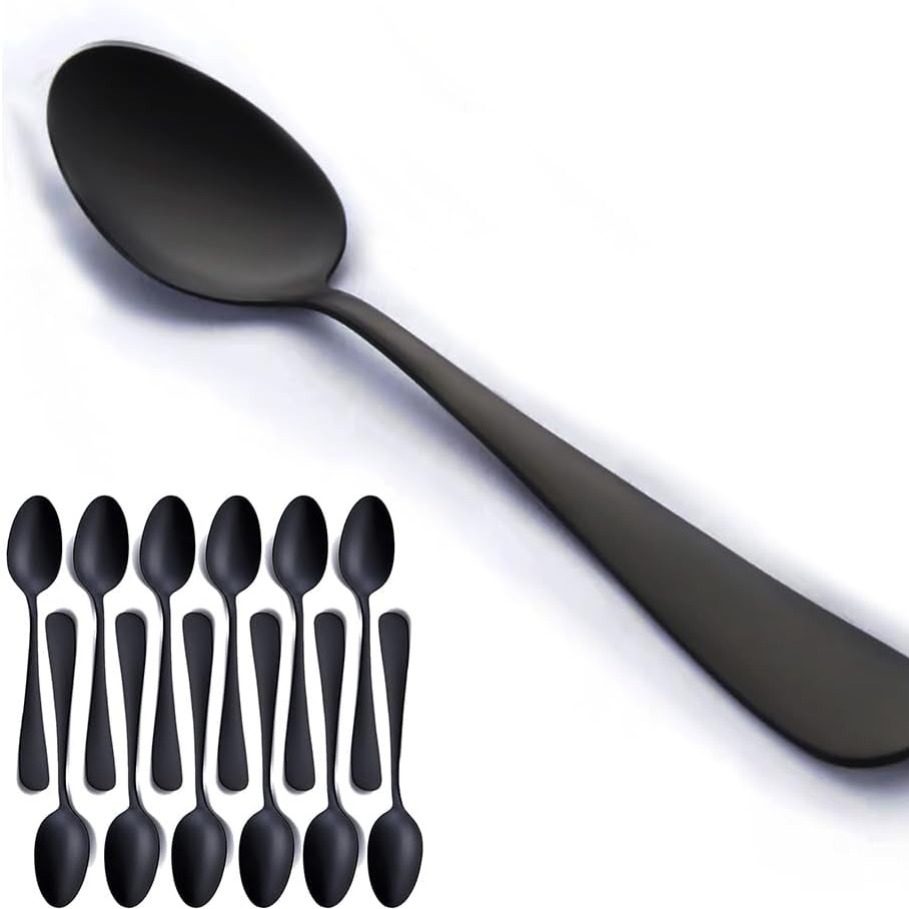 

Matte Black Dessert Spoon 6.8-inch Stainless Steel Black Teaspoon Suitable For Family Kitchen, Restaurant, Set Of 12, Dishwasher Safe