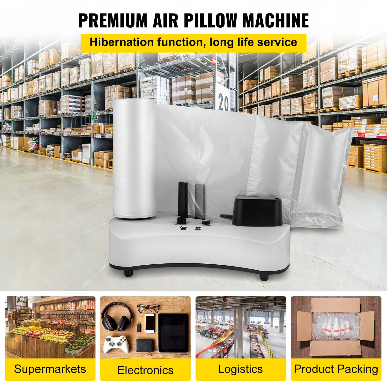 

Vevor Air Cushion Machine, Sealing Speed 7.2-7.8 Ft/min Air Pillow Machine, 110v Air Pillow Packaging Machine, Portable Air Cushion Wrap Machine For Inflatable Packaging164 Ft/50 M Test Film Roll