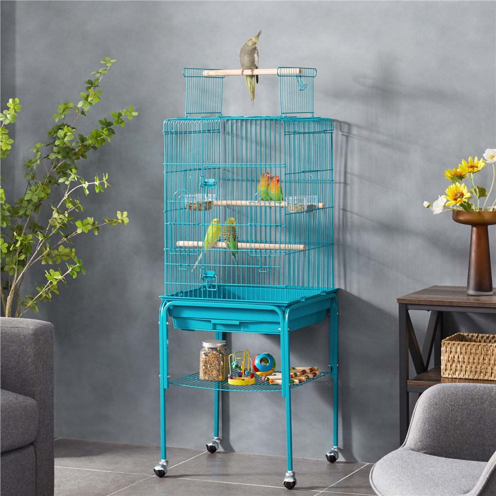 

47-inch Bird Cage W/ Detachable Rolling Stand Metal Bird Cage For Small Birds Parakeet Lovebirds Cockatiel Canary