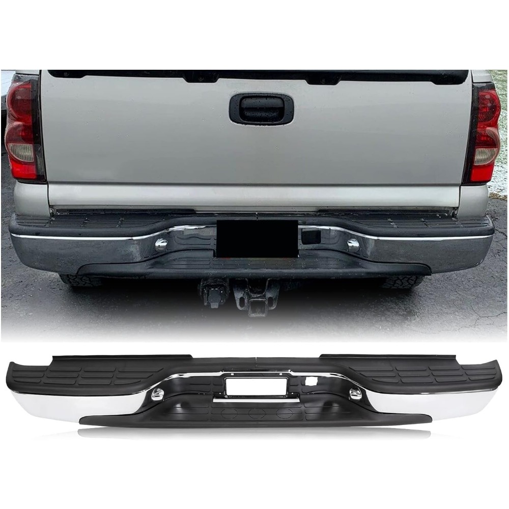 

Rear Step Bumper Bar Chrome Compatible With 1999-2006 1500 Wpad & License Plate Lights Replacement For Gm1103122 12496085 Fleet Side Bed Only