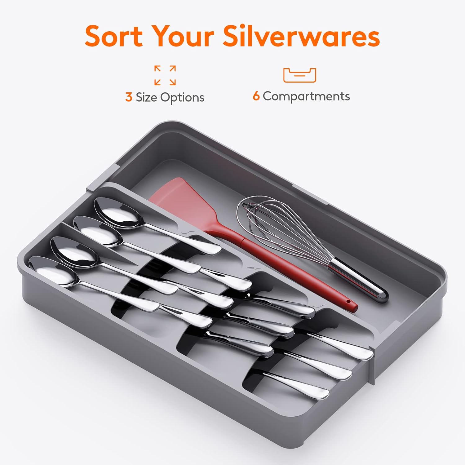 

Adjustable Plastic Spoons Forks Knives Storage Holder Organization, Silverware Organizer, Expandable Flatware And Cutlery Tray, Compact Utensil Organizer For Kitchen Drawer, Gray