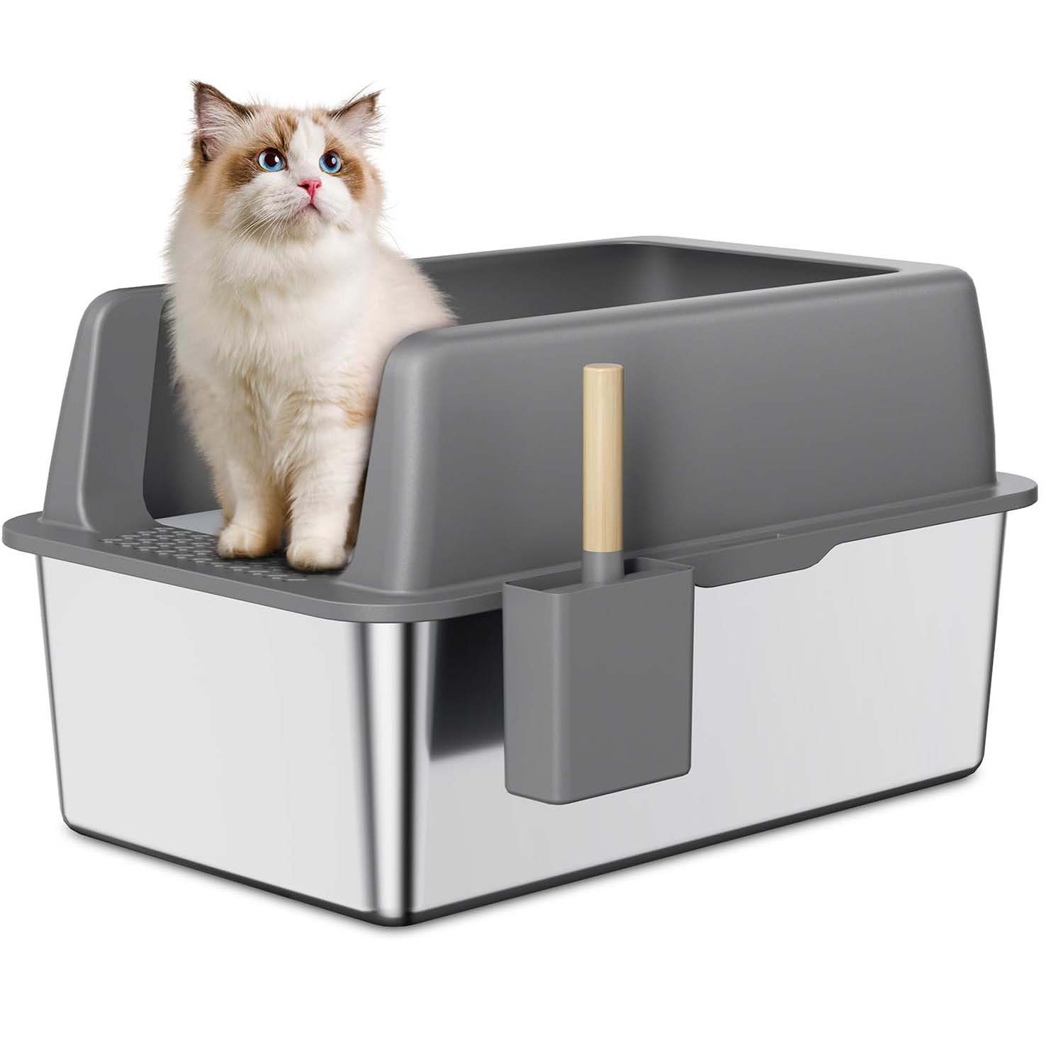 

8" Deep Stainless Steel Litter Box - Cat Litter Box - High Sides - Large Litter Box For Large Cats, Metal Litter Box, Easy To Clean, Non-stick, Leak-proof, Odor-reducin, Roomy,fat Cat Little Box