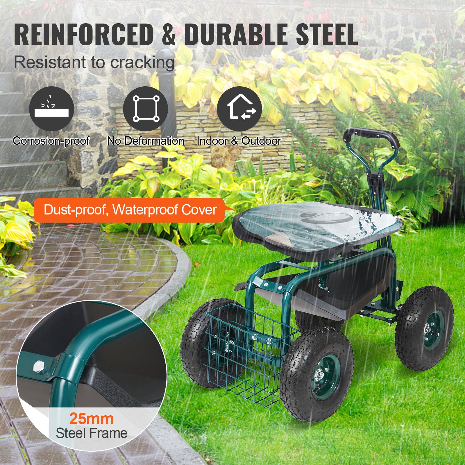Garden Cart Rolling Workseat 7