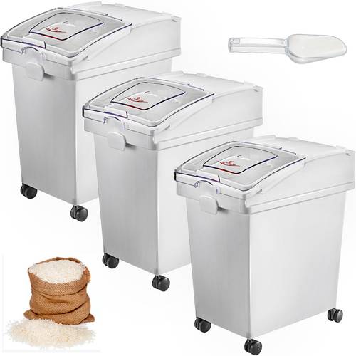 2 gallons capacity storage bin 3 pcs set pp material flour bins on wheels white shelf bin with scoop and sliding lid commercial storage bins