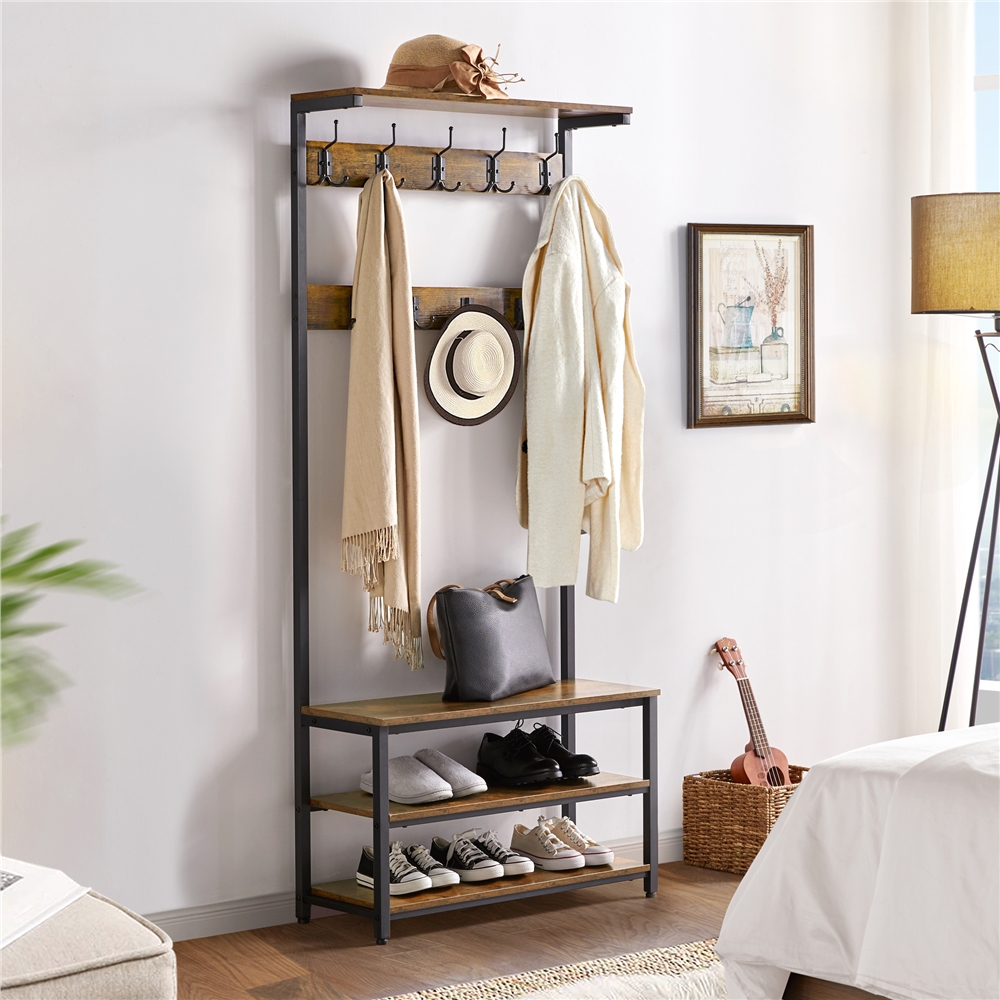 

3-in-1 72.5 H Entryway Coat Rack 23 Ball-end Hooks For Hallway Organizer With Bench And Hooks Industrial Entryway Coat Hanger