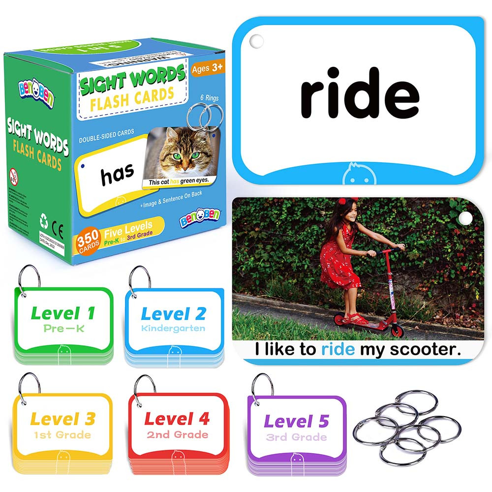 

Benben Sight Words Flash Cards, 350 Dolch & Fry High Frequency Site Words For , Kindergarten, 1st Grade, 2nd Grade, 3rd Grade, Cards Homeschool Supplies 3-9