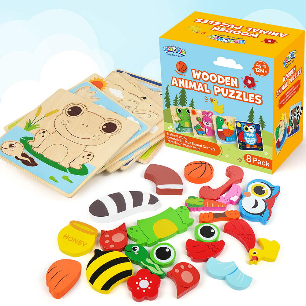 

Benben Wooden Puzzles For Toddlers 1-3, 8 Pack Animal Toddler Puzzles Ages 2-4, Montessori Toys For 1 2 3 Year Old Boys Girls, Learning Educational Preschool Toys