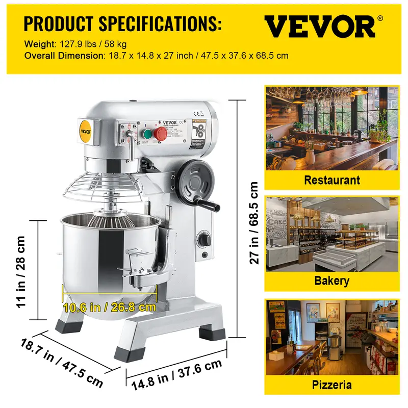 commercial food mixer 15qt commercial mixer with timing function 500w stainless steel bowl heavy duty electric food mixer commercial with 3 speeds adjustable 113 184 341 rpm dough hook whisk details 2