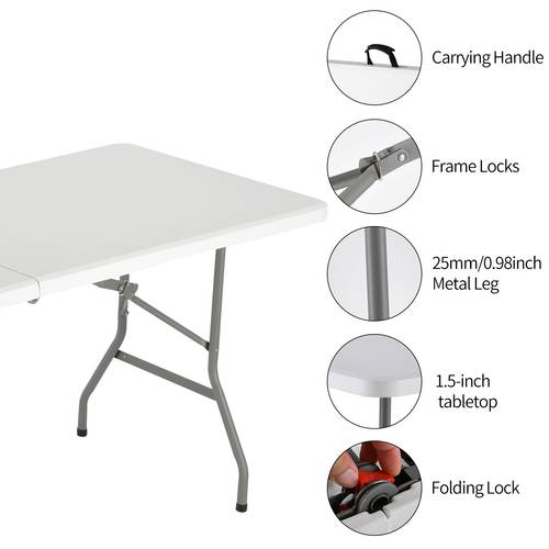 folding table lightweight folding table for party dining barbecue board game with carrying handle folding locks white