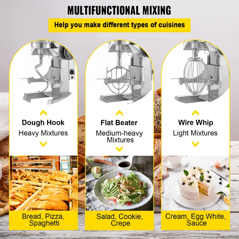commercial food mixer 15qt commercial mixer with timing function 500w stainless steel bowl heavy duty electric food mixer commercial with 3 speeds adjustable 113 184 341 rpm dough hook whisk details 6