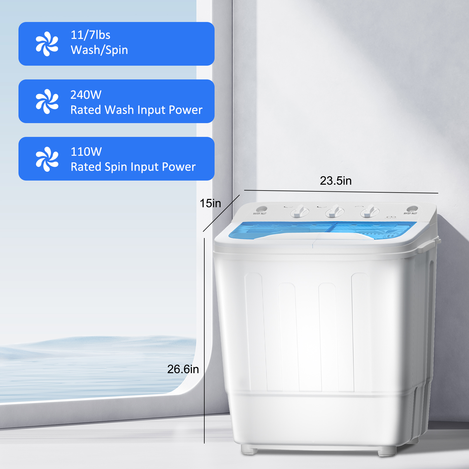 Portable Washing Machine Twin Tub Spin Dryer And Washing Machine Combo Compact For Camping Dorms Apartments College Rooms 8.5 KG Total Capacity 6.5 KG