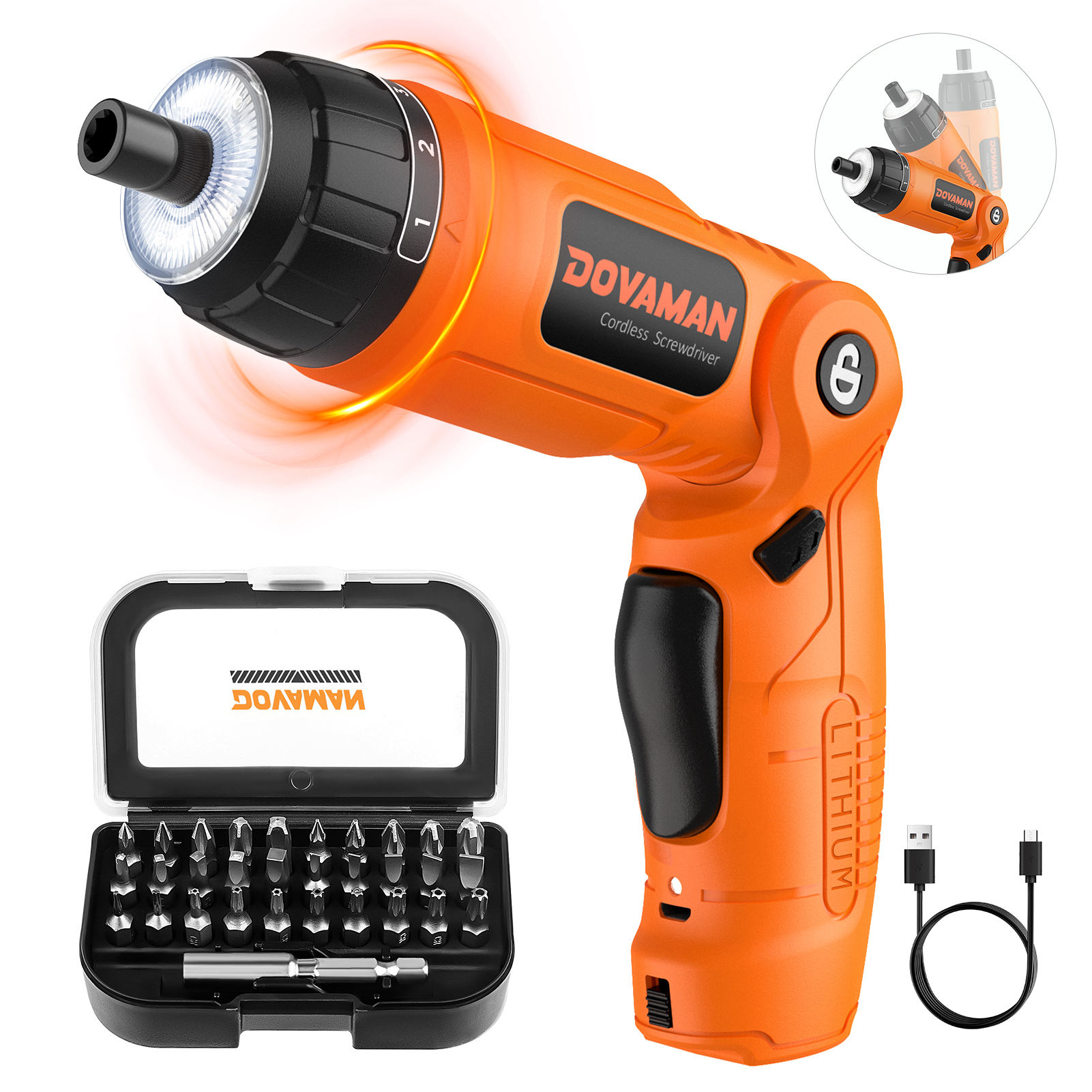 

Des01a Electric Screwdriver, 4v Max Power Screwdriver W/ , 6 Torque, 3-position Handle, Magnetic Bits Chuck, Led & Flashlight, Usb Rechargeable, Cordless Screwdriver W/accessories Case