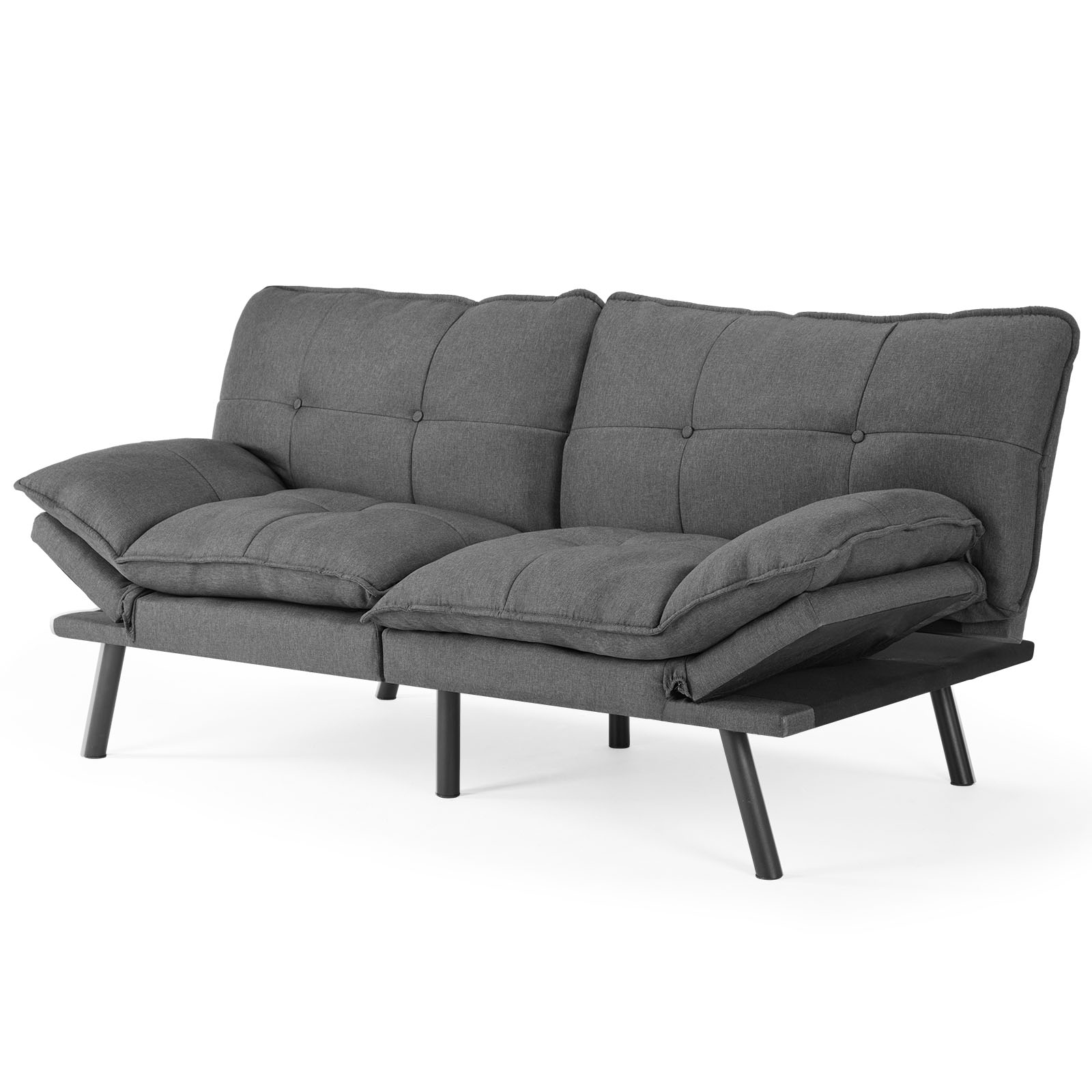 

Sofa Couch, Futon Sofa Bed, Loveseat Sleeper Futon For Living Room, Convertible Full Size Sofa, Adjustable Backrest And Armrests, Linen, Dark Grey