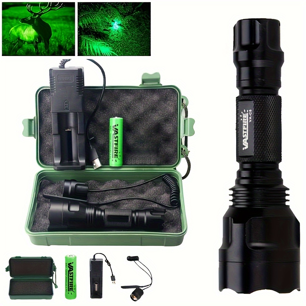 

High Power 350 Yards Flashlight With Remote Control Switch - Green Light For Night Hunting, Fishing, Camping, And Beekeeping, Includes Rechargeable 18650 Battery