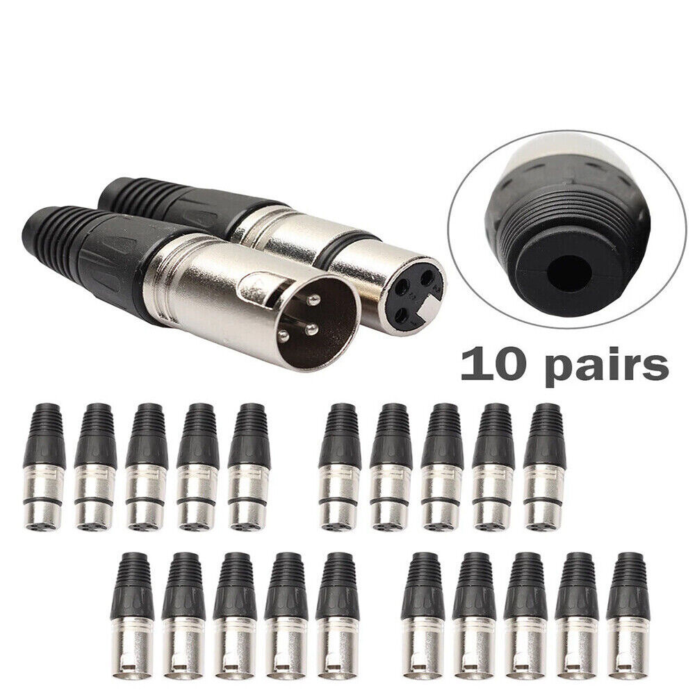 

20pcs Xlr Dmx 3pin Microphone Audio Cables Connectors Male Female Mic Snake Plug