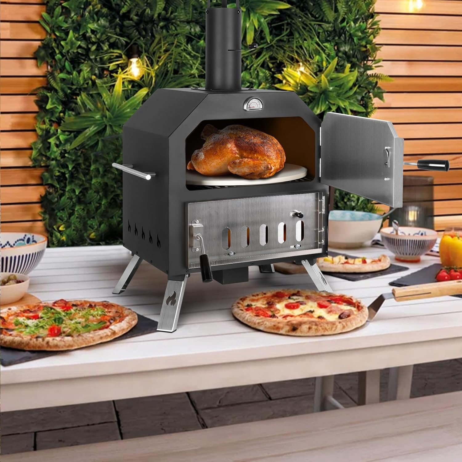 

12in Outdoor Pizza Oven Pizza Oven Portable Patio Ovens Included Pizza Stone, Pizza Peel, Fold-up Legs, Cover Cooking Rack For Camping Backyard Bbq