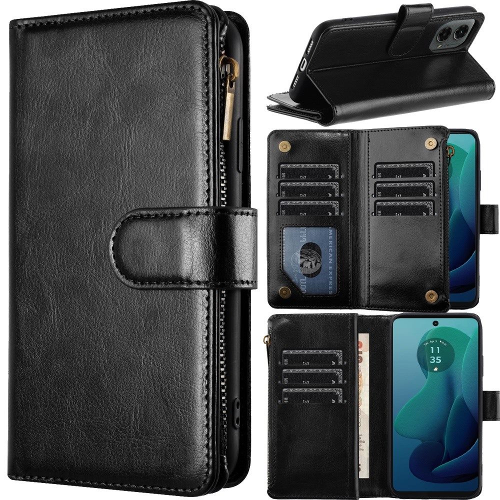 

For Moto G 2024 Phone Case, Luxury Wallet Card Id Zipper Money Holder Case Cover