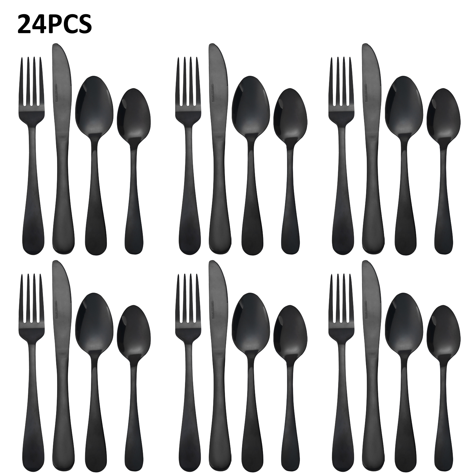 

24pcs Stainless Steel Flatware Set, Silverware Set Service For 6, Includes Knife Fork Spoon Cutlery Set, For Restaurants, Hotels, Family Gatherings