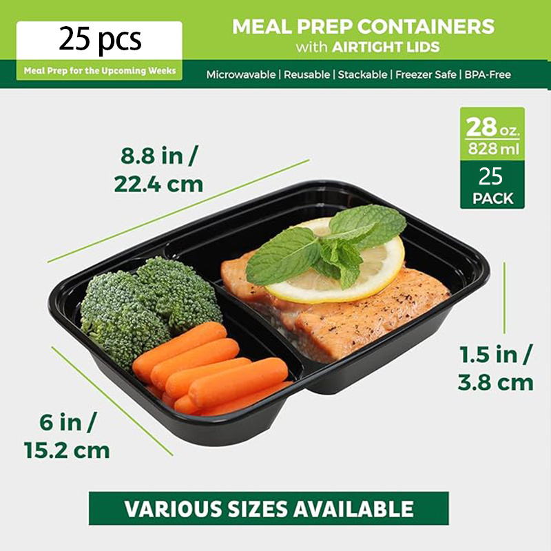 

Meal Prep Containers 25 Pack 2 Compartment With Lids, Food Storage Containers, Bento Box, Bpa Free, Stackable, Microwave/dishwasher/freezer Safe